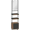 Étagère salle de bain design vintage avec miroir - porte, 2 étagères - 40 x 30 x 179 cm - métal noir effet bois