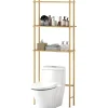 Étagère WC 3 niveaux en bois naturel, meuble salle de bain gain de place avec système anti-basculement, style champêtre