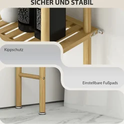 Étagère WC 3 niveaux en bois naturel, meuble salle de bain gain de place avec système anti-basculement, style champêtre