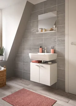 Tambo - Ensemble de 2 meubles de salle de bains (L/H/P : 57x186x33 cm) en mélaminé blanc, vasque non incluse