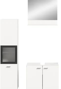 Tambo - Ensemble de 3 meubles de salle de bains (L/H/P : 102x186x33 cm) en mélaminé blanc, vasque non incluse