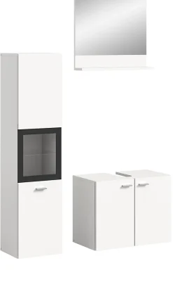 Tambo - Ensemble de 3 meubles de salle de bains (L/H/P : 102x186x33 cm) en mélaminé blanc, vasque non incluse