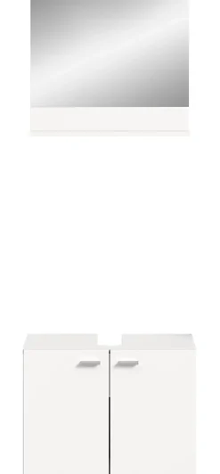 Tambo - Meuble sous lavabo et miroir (L/H/P : 57x44x33 cm) en mélaminé blanc, vasque non incluse