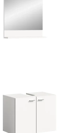 Tambo - Meuble sous lavabo et miroir (L/H/P : 57x44x33 cm) en mélaminé blanc, vasque non incluse