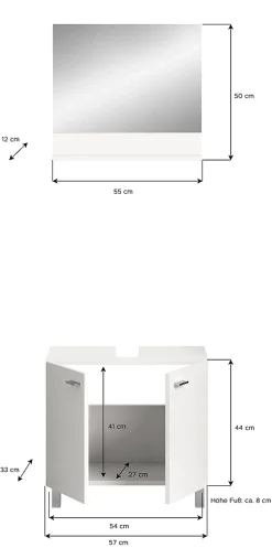 Tambo - Meuble sous lavabo et miroir (L/H/P : 57x44x33 cm) en mélaminé blanc, vasque non incluse