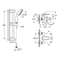 Tempesta 100 ensemble de douche 3 jets + mitigeur monocommande bain/douche, chrome (23914001-28789002)