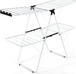 étendoir à Linge à 2 Niveaux,avec Barre de Support Réglable,26 Pinces,Cintre à Linge Pliable,Gain de Place et Collapsible