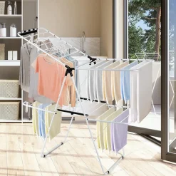 étendoir à Linge à 2 Niveaux,avec Barre de Support Réglable,26 Pinces,Cintre à Linge Pliable,Gain de Place et Collapsible