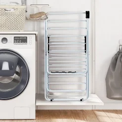 étendoir à Linge à 2 Niveaux,avec Barre de Support Réglable,26 Pinces,Cintre à Linge Pliable,Gain de Place et Collapsible