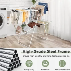 étendoir à Linge à 2 Niveaux,avec Barre de Support Réglable,26 Pinces,Cintre à Linge Pliable,Gain de Place et Collapsible
