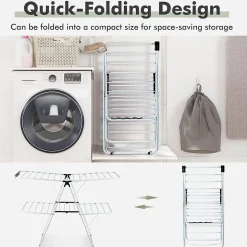 étendoir à Linge à 2 Niveaux,avec Barre de Support Réglable,26 Pinces,Cintre à Linge Pliable,Gain de Place et Collapsible