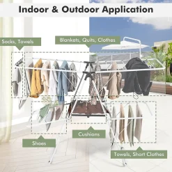 étendoir à Linge à 2 Niveaux,avec Barre de Support Réglable,26 Pinces,Cintre à Linge Pliable,Gain de Place et Collapsible