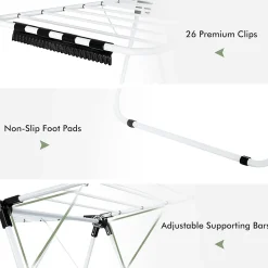 étendoir à Linge à 2 Niveaux,avec Barre de Support Réglable,26 Pinces,Cintre à Linge Pliable,Gain de Place et Collapsible