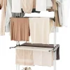 étendoir à Linge 4 Niveaux Support Pliable avec 3 Plateaux Rétractables 1 étagère à Chaussures Inférieure