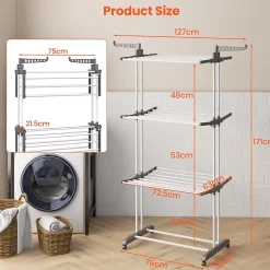 étendoir à Linge 4 Niveaux Support Pliable avec 3 Plateaux Rétractables 1 étagère à Chaussures Inférieure