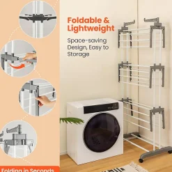 étendoir à Linge 4 Niveaux Support Pliable avec 3 Plateaux Rétractables 1 étagère à Chaussures Inférieure