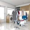 Étendoir à linge multifonction sur roulettes 30 m d'étendage, 30 accessoires, 4 niveaux et 2 portes-cintres, gris et inox, Kitchen Move Access