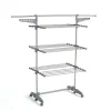 Étendoir à linge multifonction sur roulettes grande capacité 25 m 3 niveaux et 2 portes-cintres, gris et inox, Kitchen Move Extra Plus
