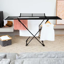 Étendoir à linge pliable 27 m d'étendage avec 4 ailes, noir sur roulettes, Kitchen Move Umea