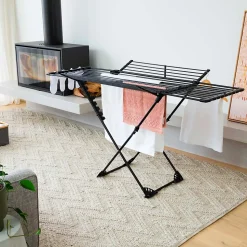 Étendoir à linge pliable 27 m d'étendage avec 4 ailes, noir sur roulettes, Kitchen Move Umea