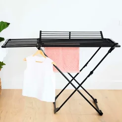 Étendoir à linge pliable 27 m d'étendage avec 4 ailes, noir sur roulettes, Kitchen Move Umea