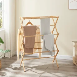 Étendoir à linge pliable Grinau bambou 128 x 72 x 44 cm naturel en.casa