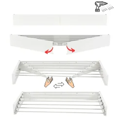 Étendoir mural blanc alu 71x35x13cm rétractable Foxydry Hide 70