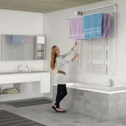 Étendoir mural réglable blanc 88x52x137 cm alu Foxydry Wall 80
