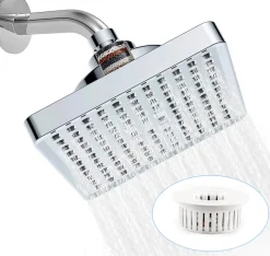 Tete de Douche Pluie Anti Calcaire, 15CM Tete de Douche Haute Pression, Pommeau de Douche Fixe, Pommeau Carré Universelle