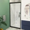 TEX-C Porte de douche 100x195cm ouverture gain de place anticalcaire avec profilés noir mat (SATTEXC100CT)