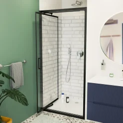 TEX-C Porte de douche 100x195cm ouverture gain de place anticalcaire avec profilés noir mat (SATTEXC100CT)