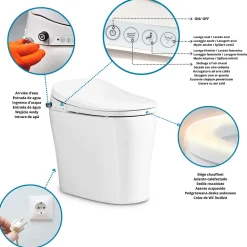Toilette japonaise Nashi YAIZA PRO SORTIE VERTICALE, WC lavant automatique, design compact, chasse eau silencieuse
