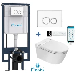 Toilette japonaise Nashi EOS PRO suspendue avec bâti-support, WC lavant automatique, gamme supérieure