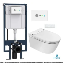 Toilette japonaise Nashi EOS suspendue avec bâti-support, WC lavant automatique, gamme supérieure