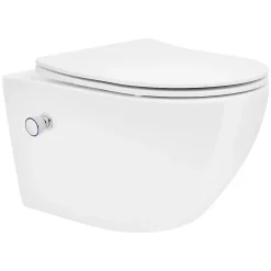 Toilette suspendu sans rebord blanc WC Soft Close fonction bidet salle de bain