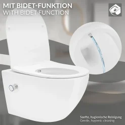 Toilette suspendu sans rebord blanc WC Soft Close fonction bidet salle de bain