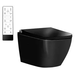Toilettes Japonais céramique noir, WC lavant + télécommande, filtre, séchoir, rincage 180 - 38,4x59,3x38cm - Pro+ 1104