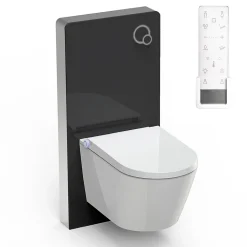 Toilettes Japonais céramique, WC lavant avec module noir (100,4x48,3x10,8cm) + télécommande - WC 38,4x59,3x38cm - Pro+ 1102