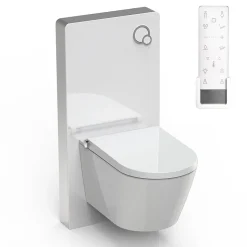 Toilettes Japonais céramique, WC lavant + module blanc (100,4x48,3x10,8cm) + télécommande - WC 38,4x59,3x38cm - Pro+ 1102
