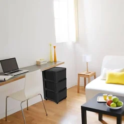 Tour de rangement en plastique moderne 3 tiroirs - Noir