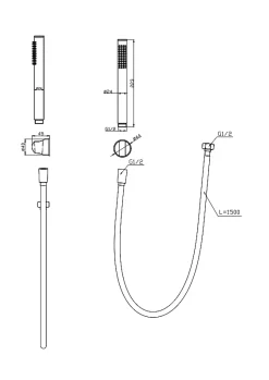 Trio douchette + flexible + support, doré, Edouard Rousseau