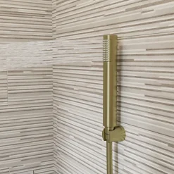 Trio douchette + flexible + support, doré brossé, GoodHome Owens