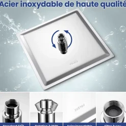 Tête de douche Inox Carrée 25cm Sofetiy Max Kit de douche