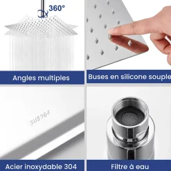 Tête de douche Inox Carrée 25cm Sofetiy Max Kit de douche