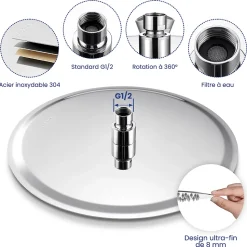 Tête de douche Inox Rond 30cm Sofetiy Max Kit de douche