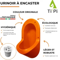 Urinoir sans eau encastrable TI'PI orange + kit valve parachute + pack entretien