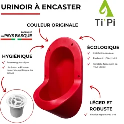 Urinoir sans eau encastrable TI'PI rouge + kit valve parachute + pack entretien