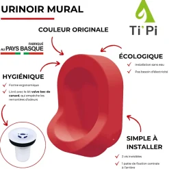 Urinoir sans eau mural TI'PI rouge + kit valve bec de canard + pack entretien
