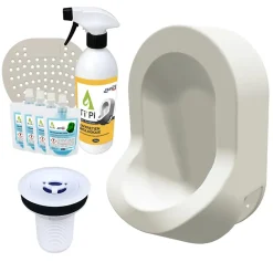 Urinoir sans eau mural TI'PI blanc + kit valve bec de canard + pack entretien