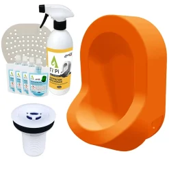 Urinoir sans eau mural TI'PI orange + kit valve bec de canard + pack entretien
